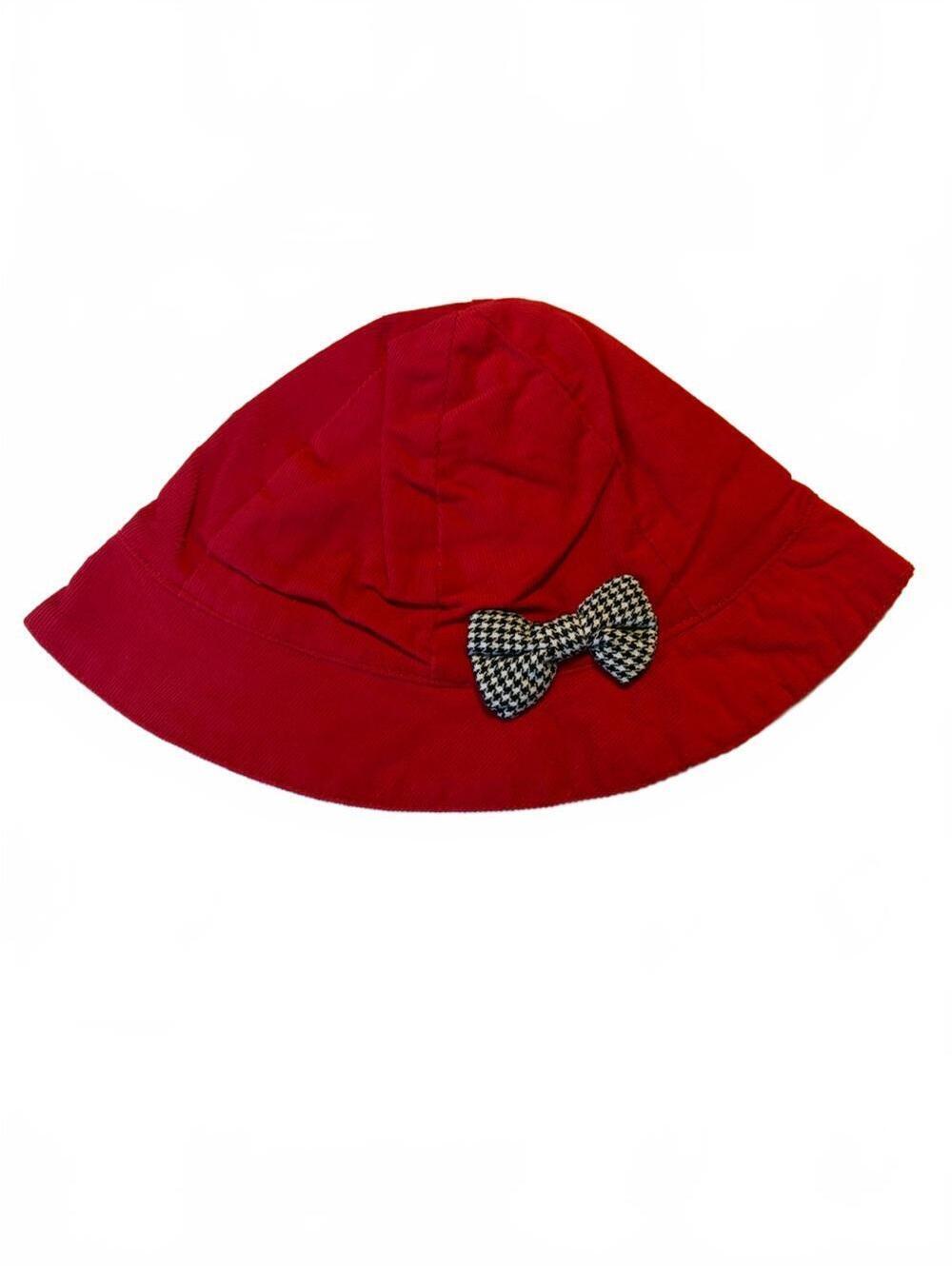 Red Kids Bucket Hat with Black & White Bow